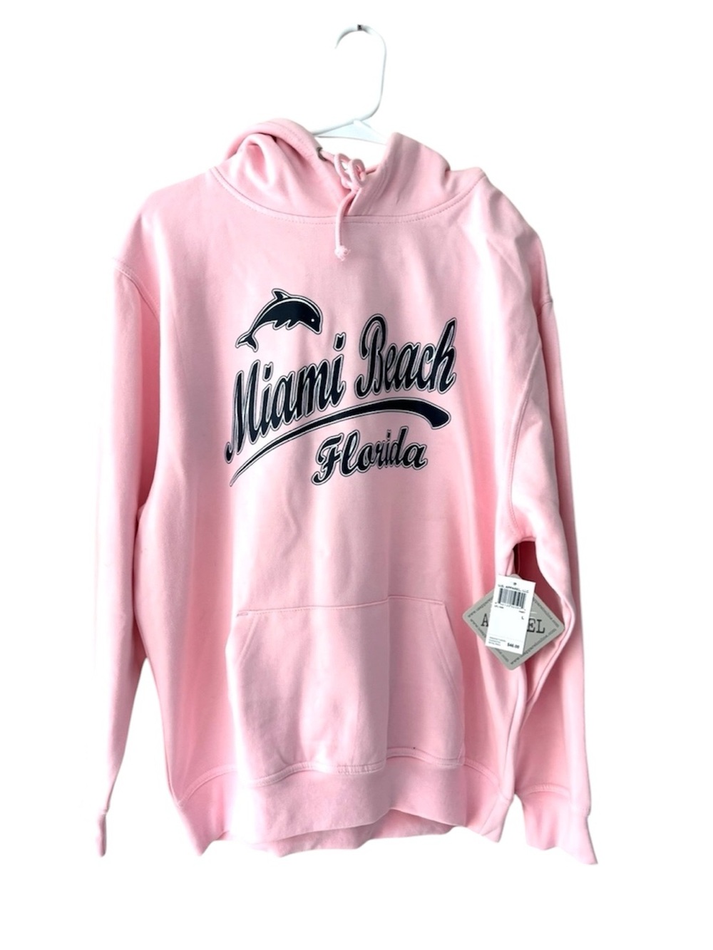 NWT U.S. Apparel Miami Beach Florida Pink Hoodie Dolphin Graphic SZ L